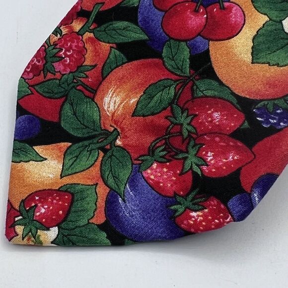 Vtg Mens Jordache Fruit Neck Tie Bright Colorful Farmer Gardening Cotton 4" - Picture 2 of 6